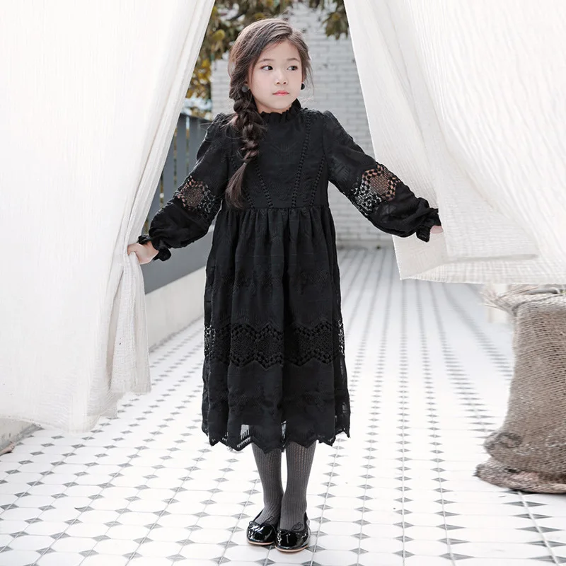 Autumn Spring Girl Cotton Black Dress Cute Fashion Princess Party Elegant For 6 7 8 9 10 11 12 13 14 Years Children Clothe | Детская