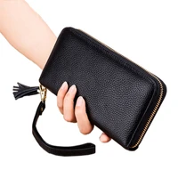 nigedu 100 genuine leather wallets women large capacity zipper long purses female with tassel clutch purse wrist bag money clip