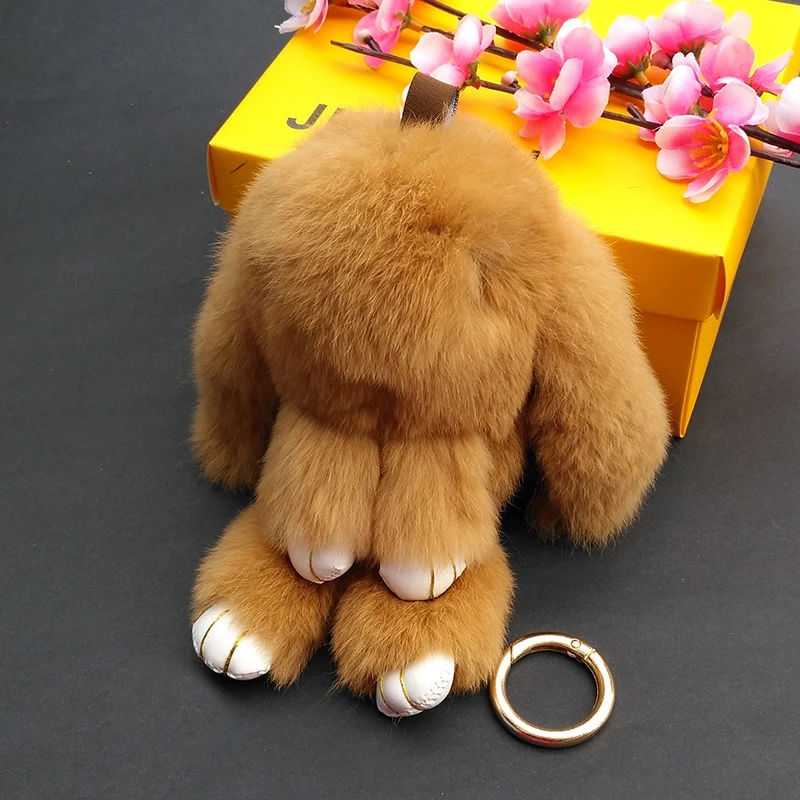 XIAOJINGLING New Rabbit Furs Keychain Brown Pendant Fashion Women Car Handbag Accessories Key Ring Birthday Party Gifts | Украшения и