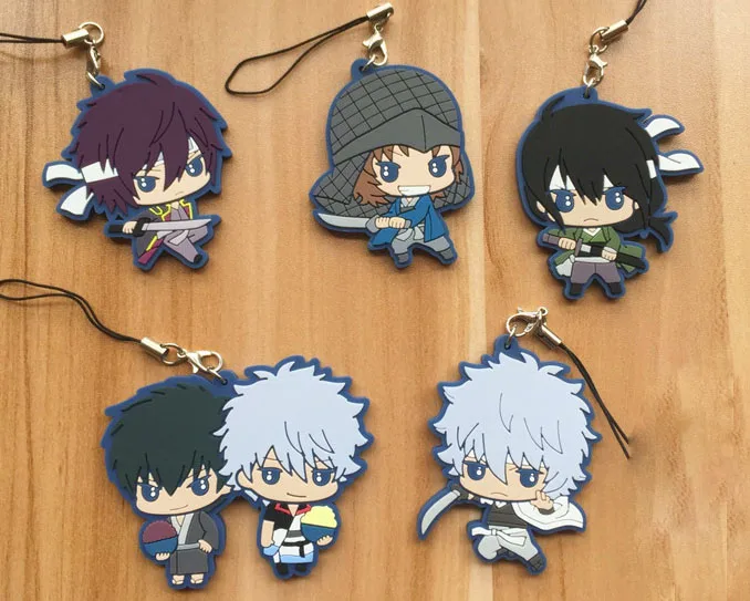 Gintama Anime keychain Sakata Gintoki Toushirou Kagura Shimura Shinpachi Okita Sougo Rubber strap/mobile phone charm D138