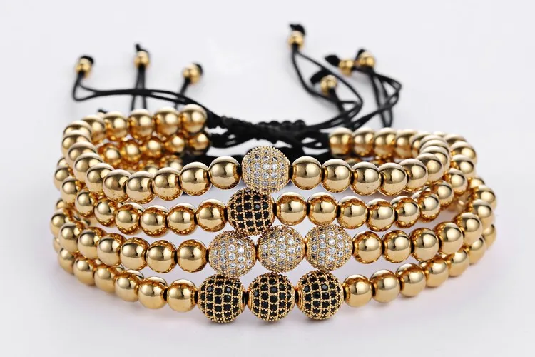 Mcllroy мужские браслеты, круглые бусины и 8 мм Micro Pave черные CZ бусины Micro Pave кубического циркония плетение Макраме Браслеты