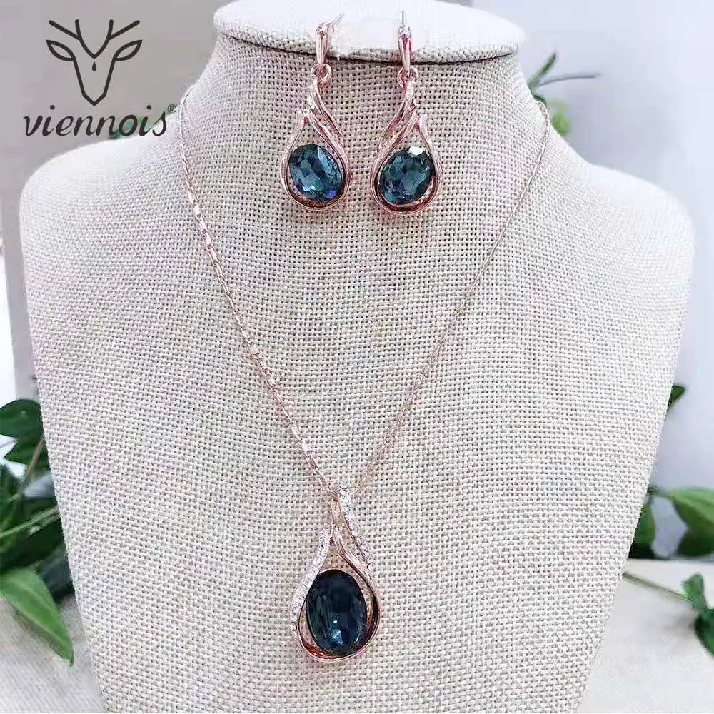 

Viennois Trendy Crystal Jewelry Sets Colorful Rhinestone Crystal Pendant Necklace and Earrings Jewelry Set Fashion Jewelry