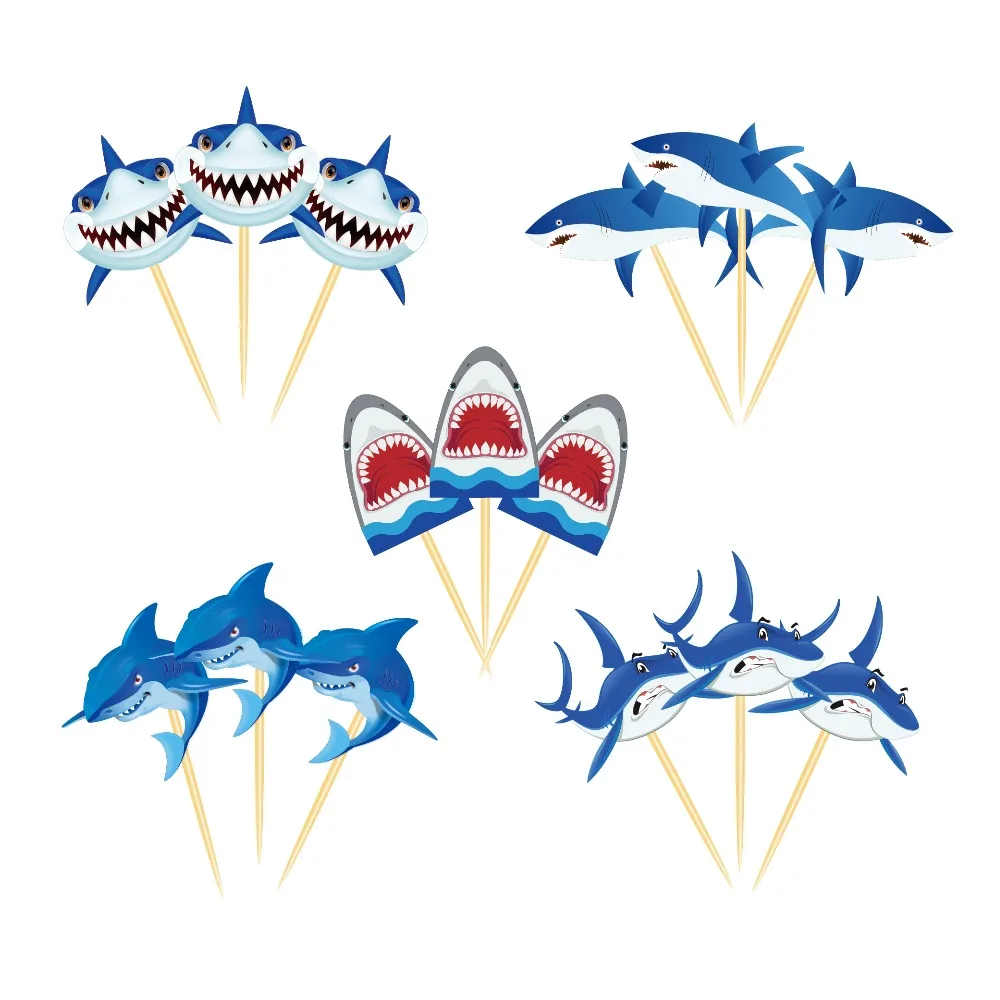Вечеринка в честь Дня Рождения, сувениры, Deep Sea Blue Shark, Топпер для торта, морская тематика, вечерние декоративные обертки для кекса, украшения