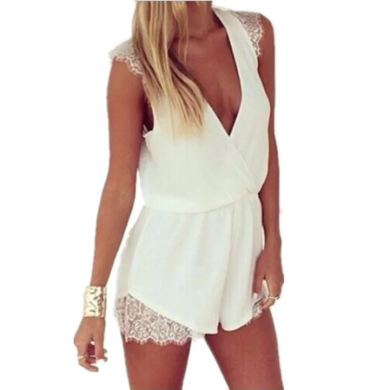 Новинка 2017 женский кружевной комбинезон с глубоким V-образным вырезом