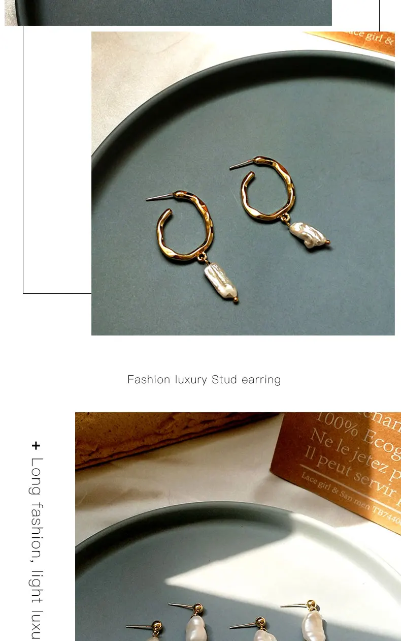 Best Lady New Ins Trendy Drop Earrings for Women Luxury Freshwater Pearl Wedding Gift Vintage Copper Statement Earrings