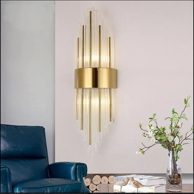 Креативный Золотой роскошный комнатный настенный светильник с кристаллами для