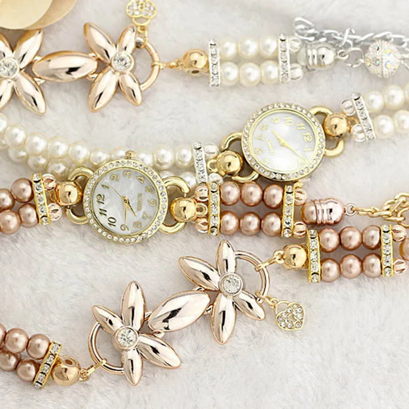 2019 Горячая модная жемчужина для женщин браслет кварцевые часы Роскошные