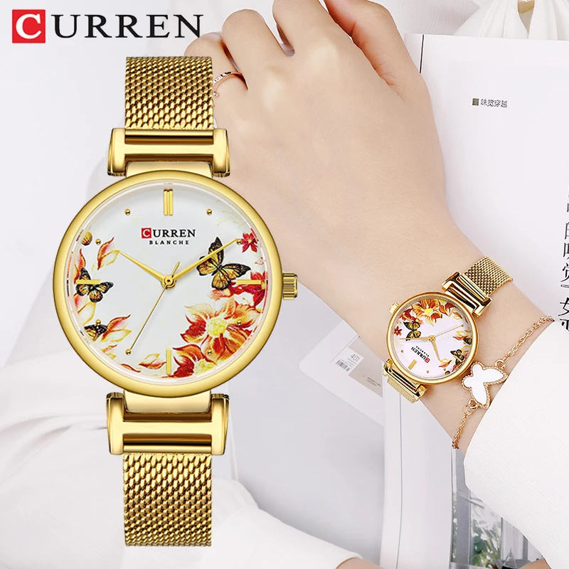 

Minimalism Style Women Watches CURREN Brand Luxury Quartz Wristwatches Fashion Flower Dial Ladies Elegant Watch Reloj Mujer 9053