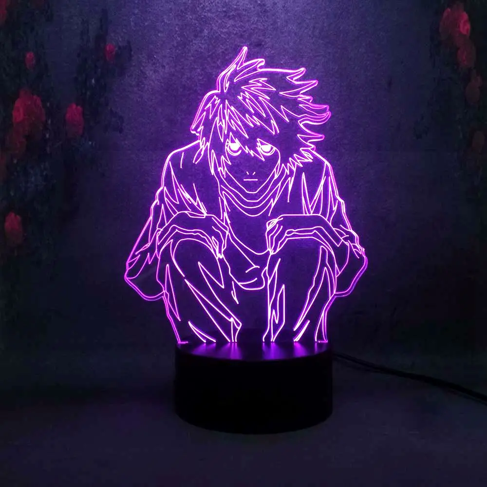 Аниме Death Note L Lawliet LED Декор для спальни ночник Lamparas de lava 3D 7 цветов Пульт