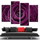 HD Печать холст модульная структура стены искусства 4 шт фиолетовая Роза с росой картина цветок Картина гостиная домашний декор плакат
