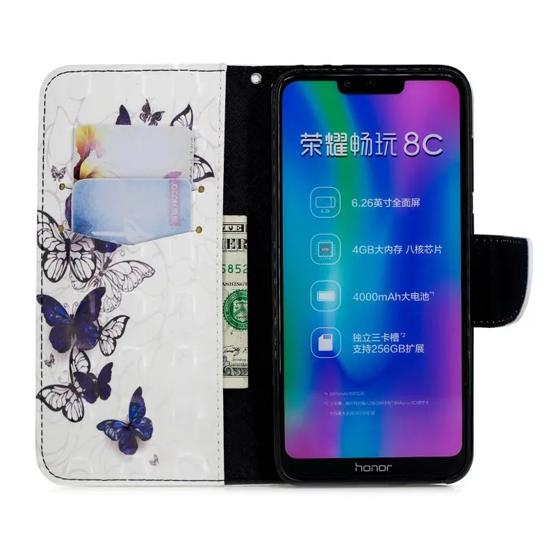 Чехол для телефона huawei Honor 8C чехол бумажник с откидной крышкой рисунок животных