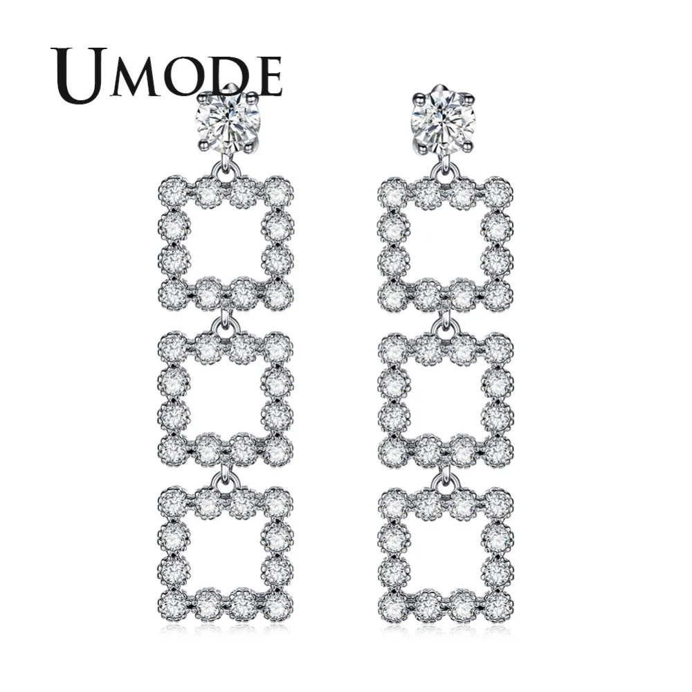 Женские квадратные серьги подвески UMODE круглые вечерние ювелирные изделия с