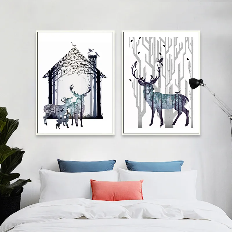 Декор в скандинавском стиле силуэт оленя настенная Картина на холсте плакат
