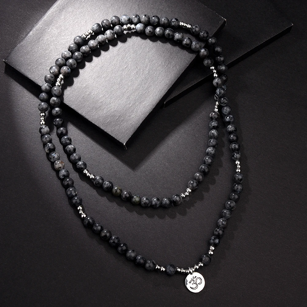 Мужской 108 натуральный камень Бусины буддизм Мала Браслет Ом Лотос Будда
