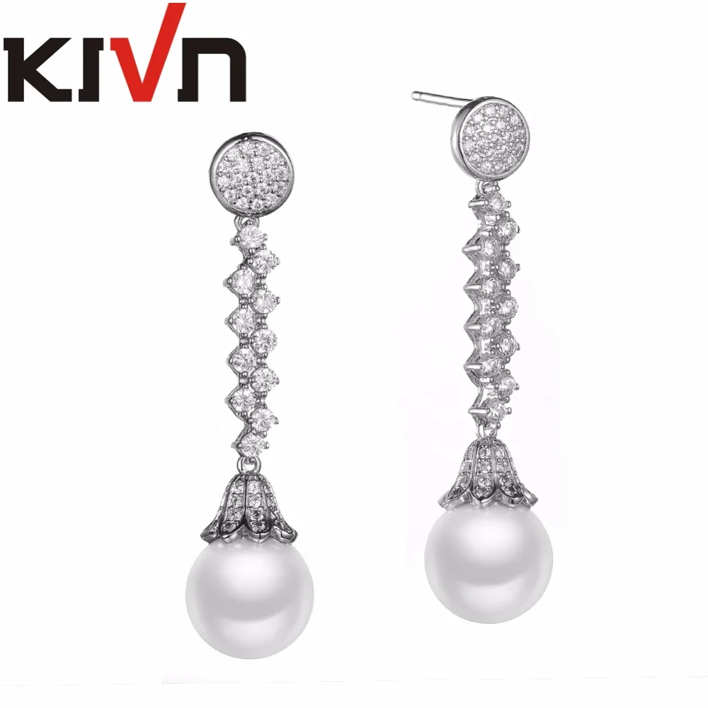 

KIVN Jewelry Drop Dangle CZ Cubic Zirconia Womens Wedding Bridal Simulated Pearl Earrings Birthday Gifts 6pcs Lot Wholesale