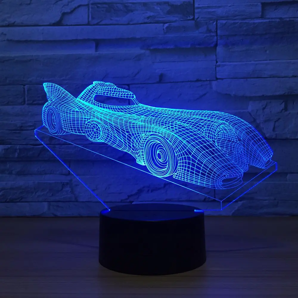 3D светодиодный Иллюзия гоночный автомобиль модель ночника USB 7 цветов Настольная