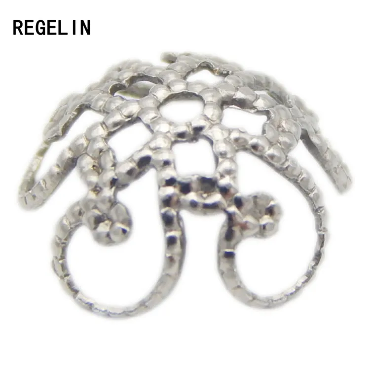 

REGELIN Stainless Steel Silver Tone Flower End Caps Metal Filigree Charm Spacer Beads for DIY Jewelry Findings 50pcs/lot 8/10mm
