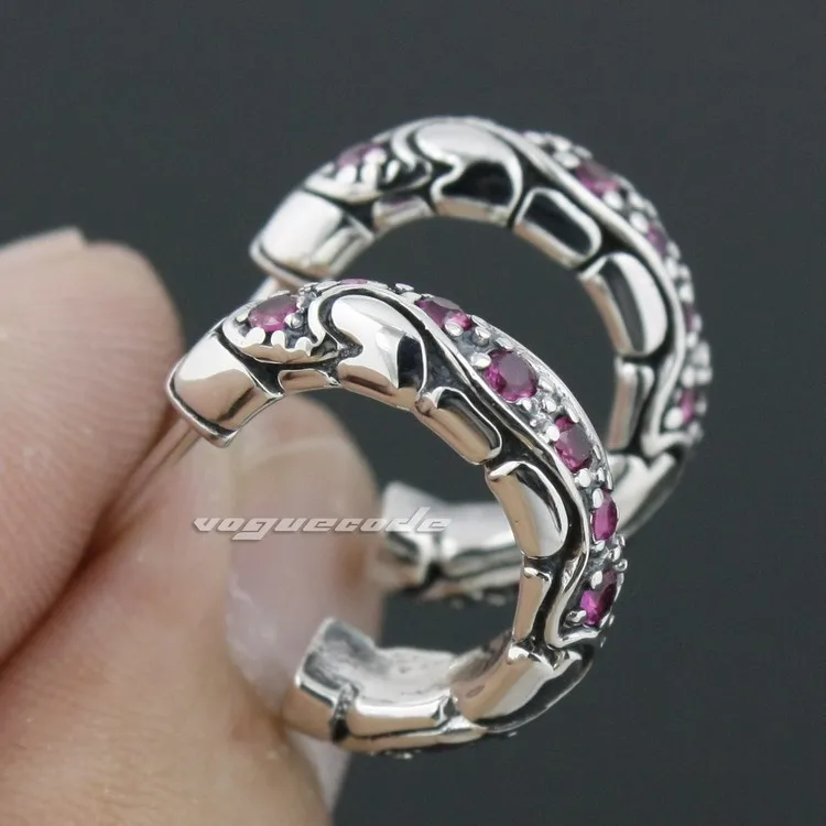 Мужские байкерские серьги качалки с красным серебристым кубическим цирконием