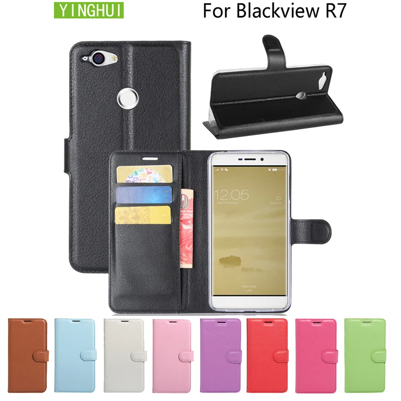 Кожаный чехол для Blackview R7 защитный в классическом стиле однотонный флип кошелек