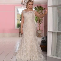 new plus size wedding dresses lace vestidos de novia bridal gowns scoop neck sleeveless robe de mariage lace up back