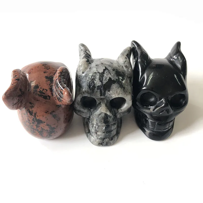 Недорогие черепа из натурального Лабрадорита с крыльями и ушками ручной работы