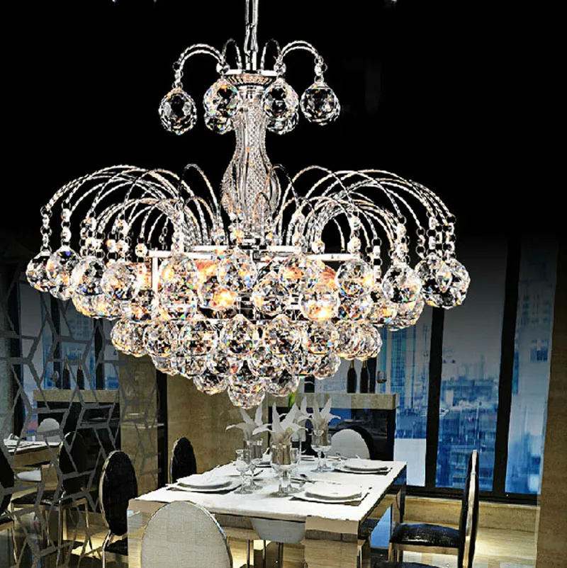 Европейская Люстра для гостиной Круглая Серебряная хрустальная лампа