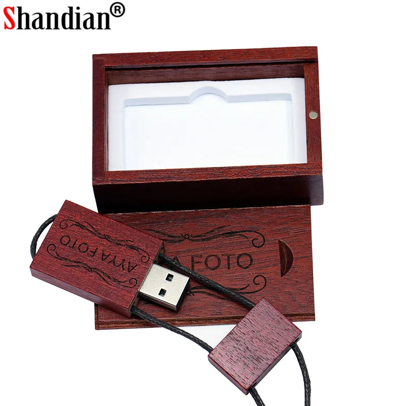 SHANDIAN Nutural деревянный USB флэш-накопитель шнурок дерево Флешка 8 ГБ 16 ГБ 32 ГБ ручка-накопитель карта памяти U диск с логотипом на заказ
