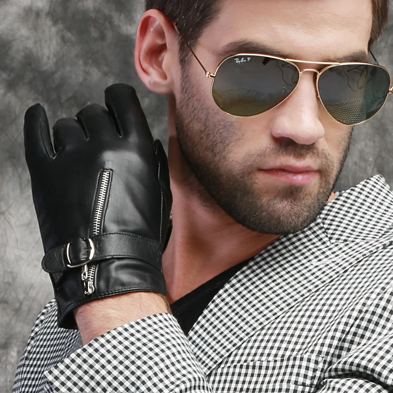 DELEDELAI Мужские кожаные перчатки молния мужской натуральная кожа овчины