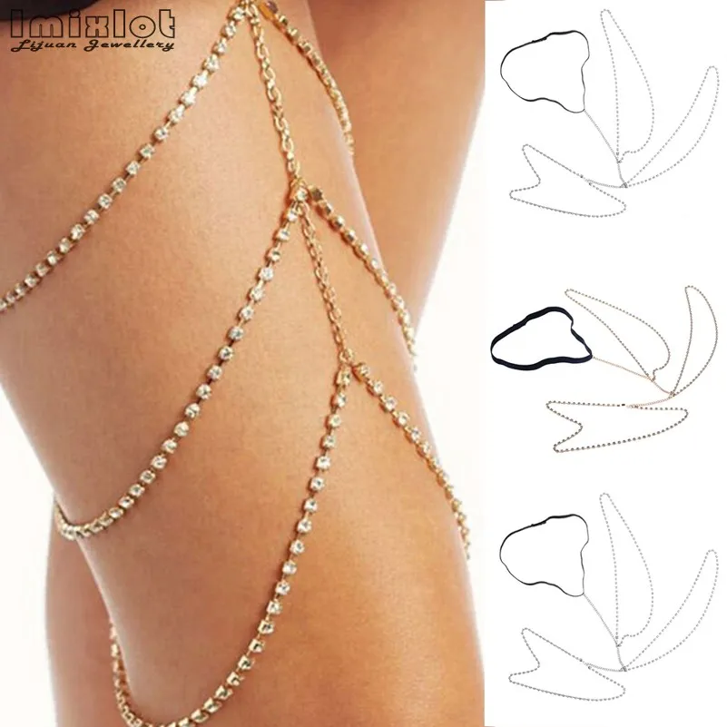 Fashion Multi-layer Rhinestone Thigh Leg Chain Bikini Beach Harness Summer Women Body Jewelry BAP0054