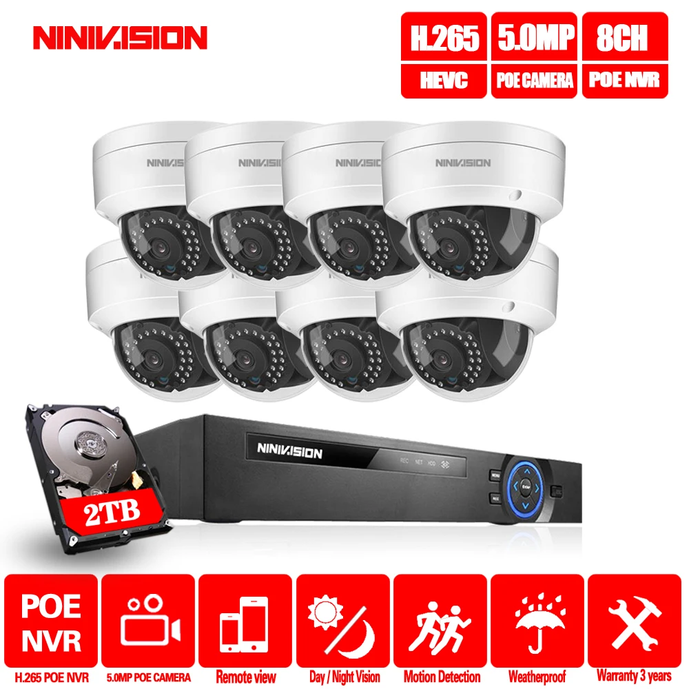 H.265 8CH 5MP 16CH 1080P POE NVR Kit Система видеонаблюдения IR наружная IP камера P2P система 2 ТБ