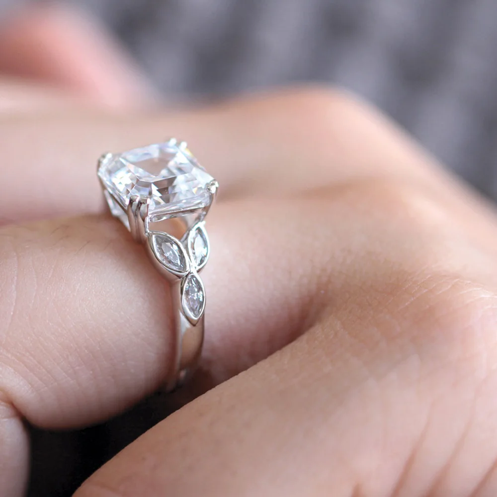 Asscher Cut 14k белое золото 3ctw DF обручальное кольцо свадьба лаборатория разросший