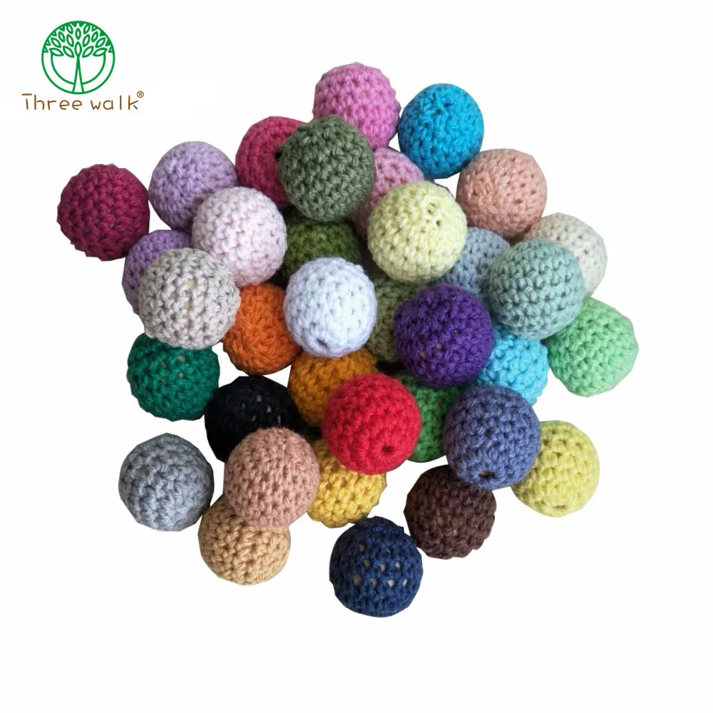 

5pcs 16-20mm Crochet Round Wooden Beads Mix Handmade ball Can Chew DIY Nursing Jewelry Organic Teething Bracelet beads