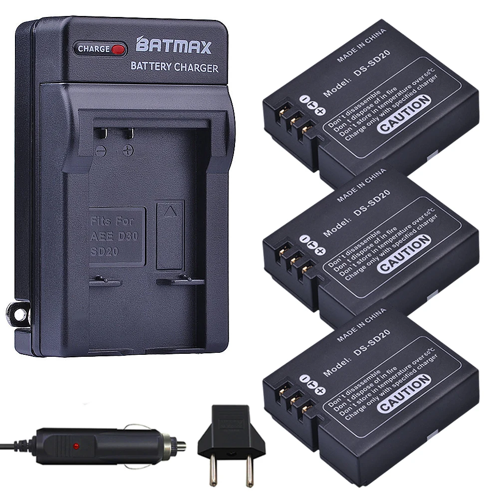 3 шт. DS-SD20 SD20 Батарея+ цифровой Зарядное устройство для AEE SD18 SD19 SD20 SD22 SD23 ROLLEI 3S 4S 5S 95287 ActionPro SD20F жена Hama Star