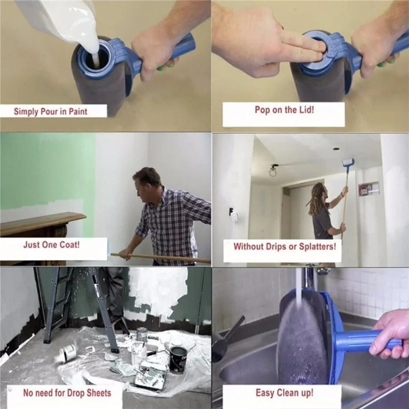 

6Pcs set Blue Seamless Sponge Paint Runner Roller Brush Handle Tool Flocked Edger Office Room Wall Painting Home Garden Tool