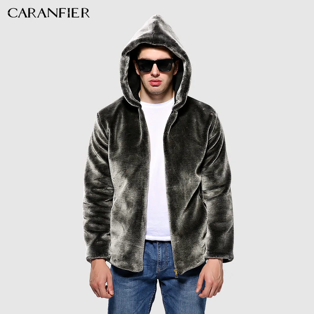 CARANFIER Мужское пальто зимние толстые теплые куртки искусственный бархат Модные