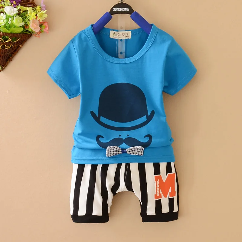 Летняя одежда для мальчиков костюмы Новый 2018 короткий рукав с рисунком хлопковая