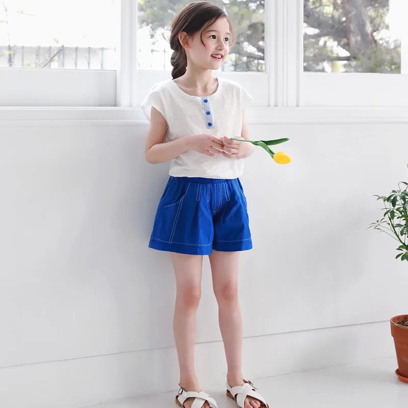 2019 новый летний модный костюм для девочек белая футболка свободные повседневные