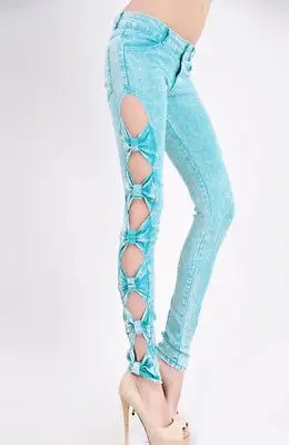 Fashion Ladies Side Bow Cut out Ripped 
