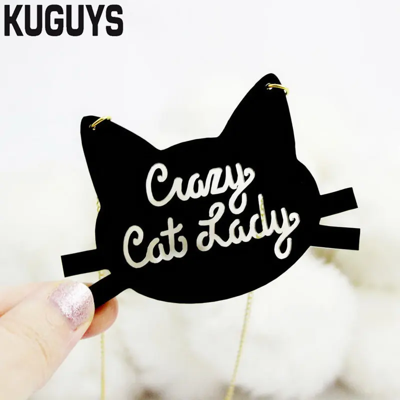 KUGUYS модные ювелирные изделия письмо сумасшедшая кошка леди ожерелье для женщин