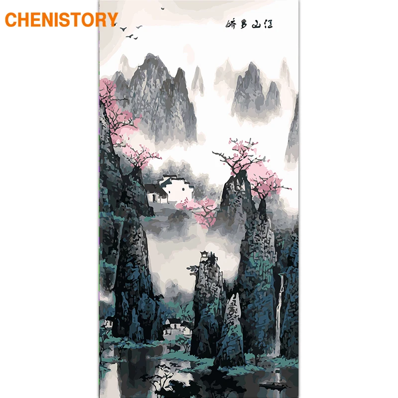 CHENISTORY Frame Chinese Painting Mountain DIY Painting By Numbers Acrylic Paint On Canvas Wall Art Picture For Living Room Arts