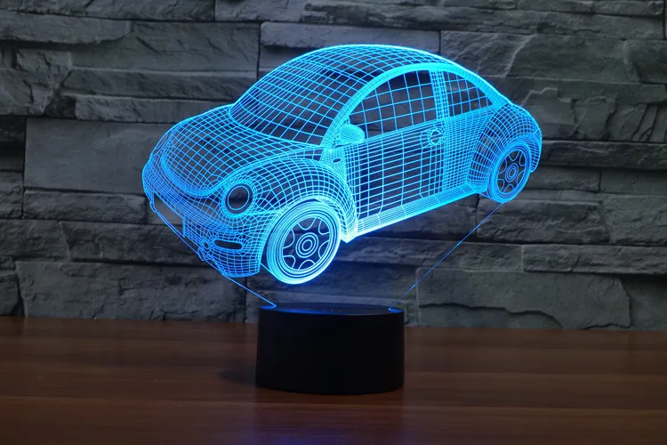 Горячий 7 цветов меняющийся 3D светильник Volkswagen Beetle illusion светодиодный светильник креативная фигурка игрушка Рождественский подарок