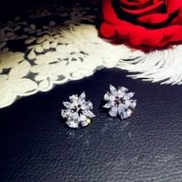 2021 new korean earrings 925 sterling silver color flower bling zircon stone stud earrings for women fashion jewelry