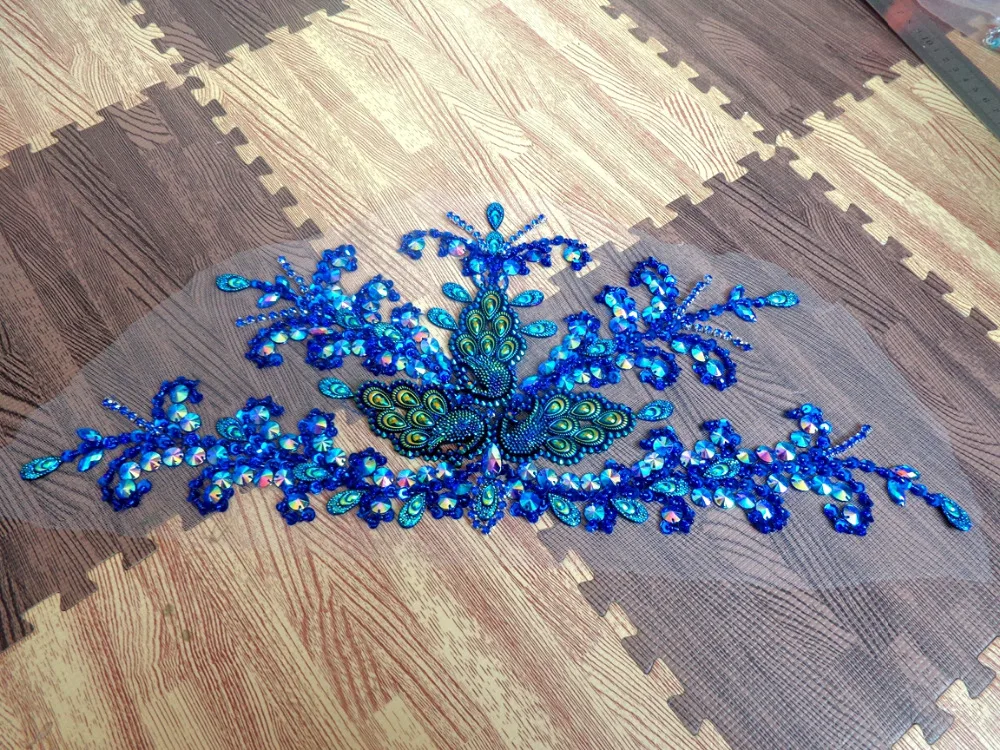 A150 темно-синяя ручная отделка кристаллами патчи с аппликацией из стразов 43*19 см