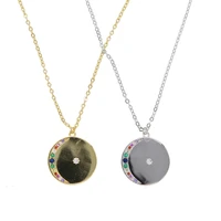 new design carved coin necklace pendant rainbow cz brass gold color round plate necklace for women girl fashion jewelry