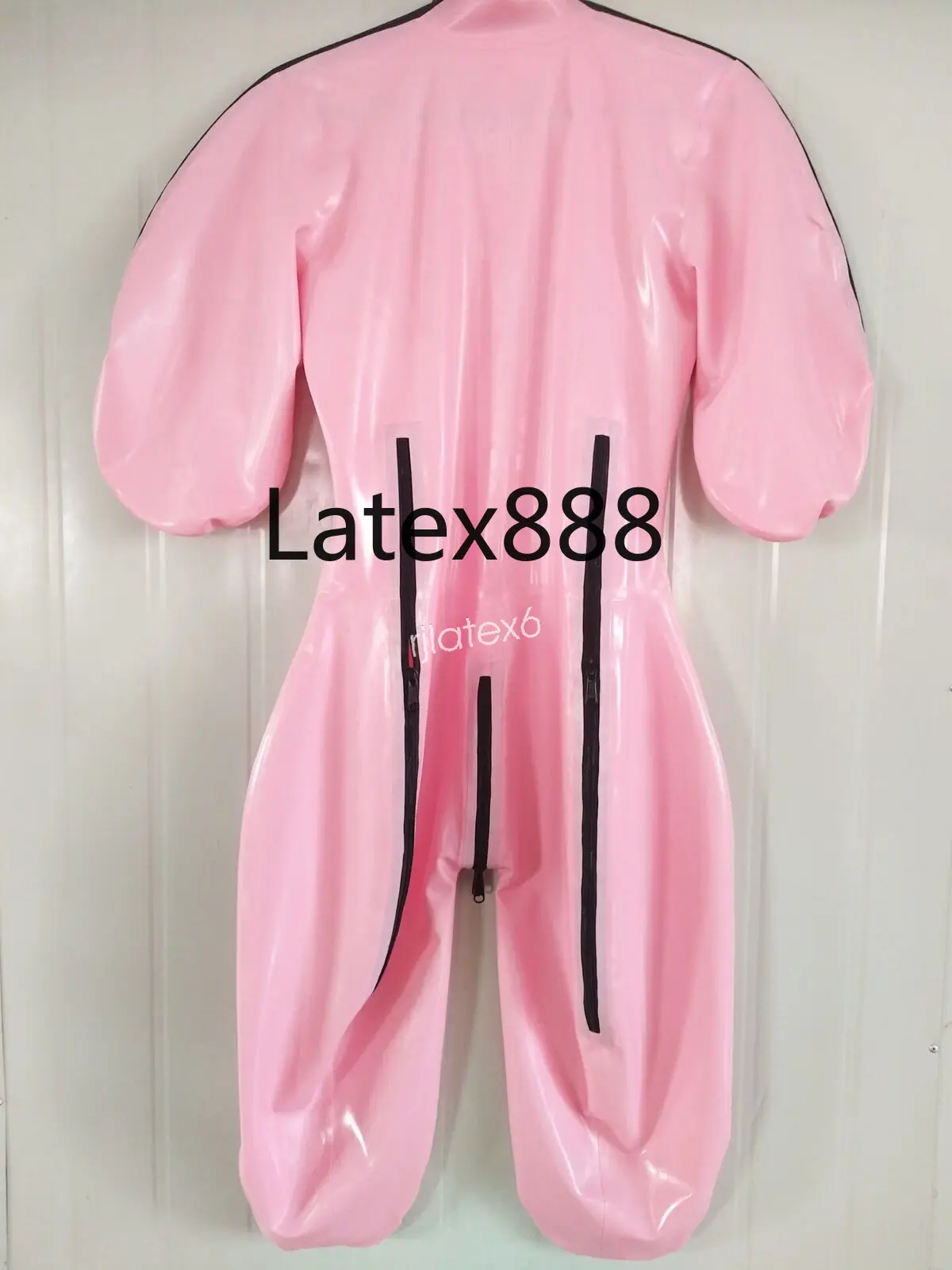 

100% Latex Rubber Sweet Pink Catsuit Zipper Bodysuit Suit Size XXS-XXL
