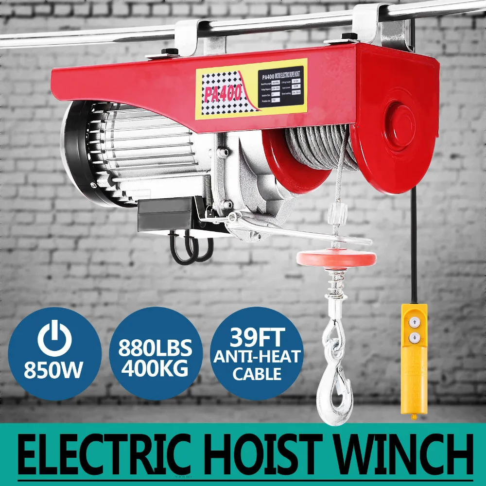 

New 880lbs Mini Electric Hoist Crane Overhead Garage Winch Remote Control Auto Lift
