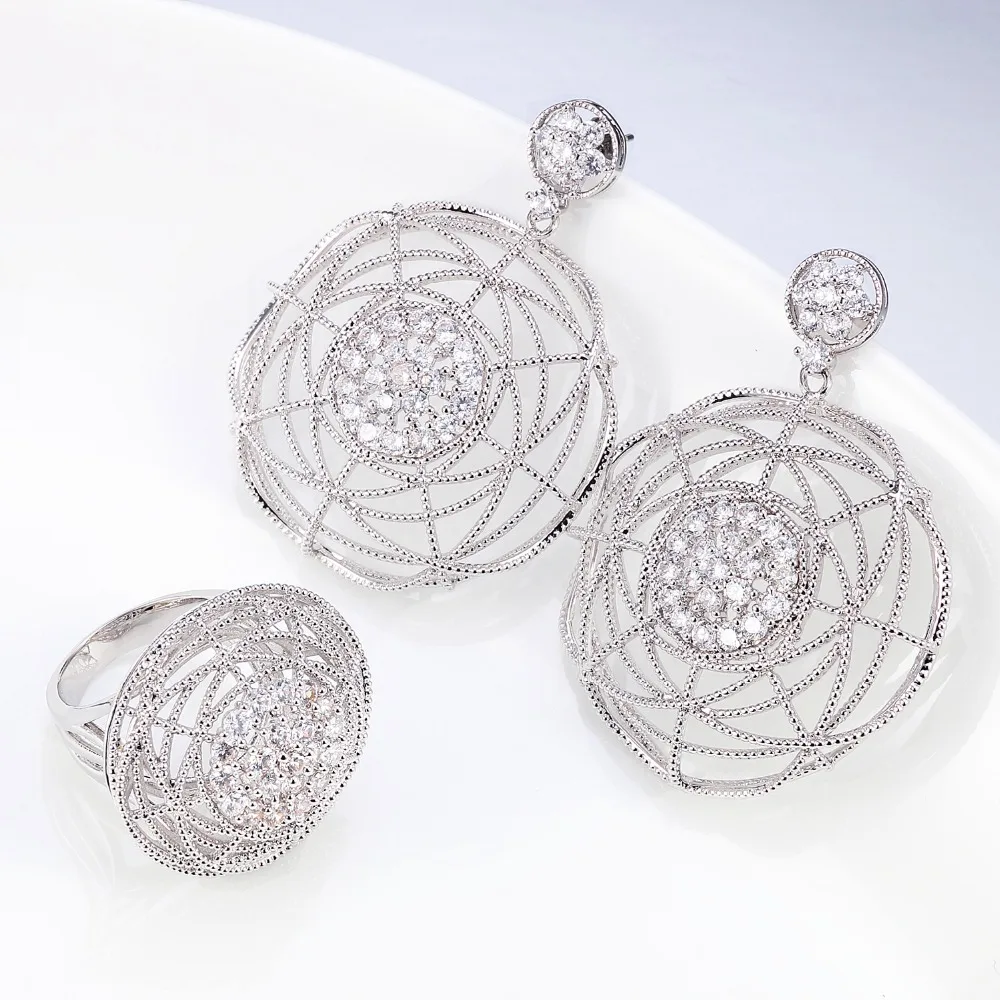 Бразильские серьги ювелирный набор Розовое Золото Серебро Цвет Кристалл кольцо