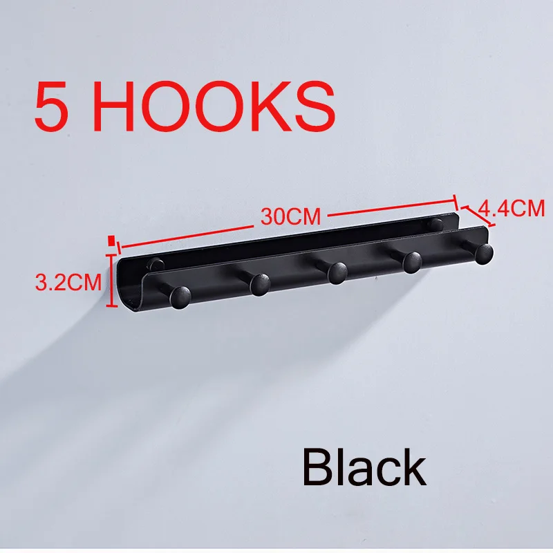 black 5 hook Черный и серебристый алюминий паз одежда настенная вешалка крючок декоративный ключ светильник в виде Шляпы шарф Сумочка крючок для склада Ванна - Цвет: black 5 hook