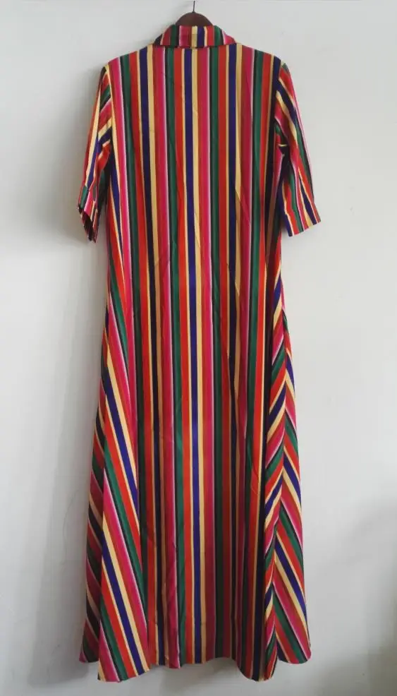 

Summer Women Sexy Bohemian Long Maxi Striped Beach Dress Elegant Shirt Rainbow Casual Dresses Plus Size Clothes xxxl
