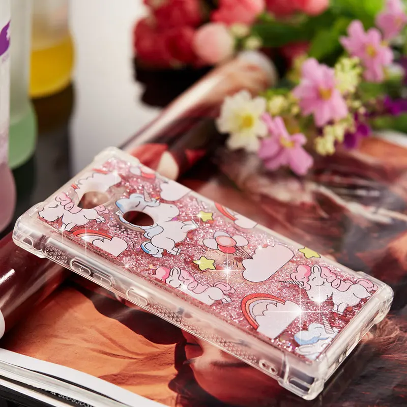 J&ampR Glitter Dynamic Liquid Quicksand Soft TPU Case For Sony Xperia L2 XA1 XA2 XZ1 XZ Premium Back Cover Cartoon Phone Cases |